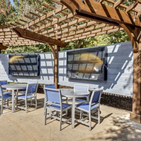 Take advantage of all Saxon Woods has to offer a patio with tables and chairs
